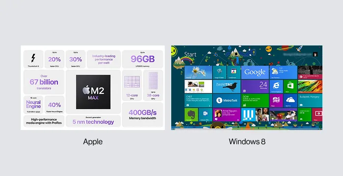 Comparaison design apple vs windows 8