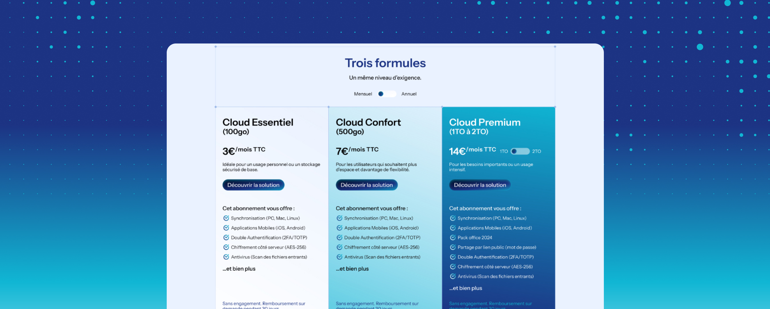Cloud.EU — page Trois formules tarifs