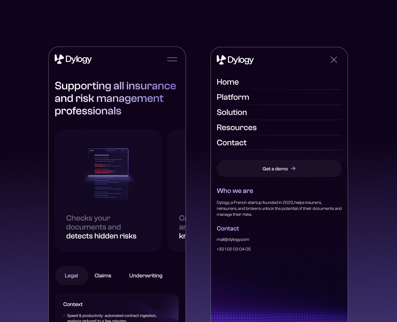 Dylogy — mockups mobile Supporting all insurance