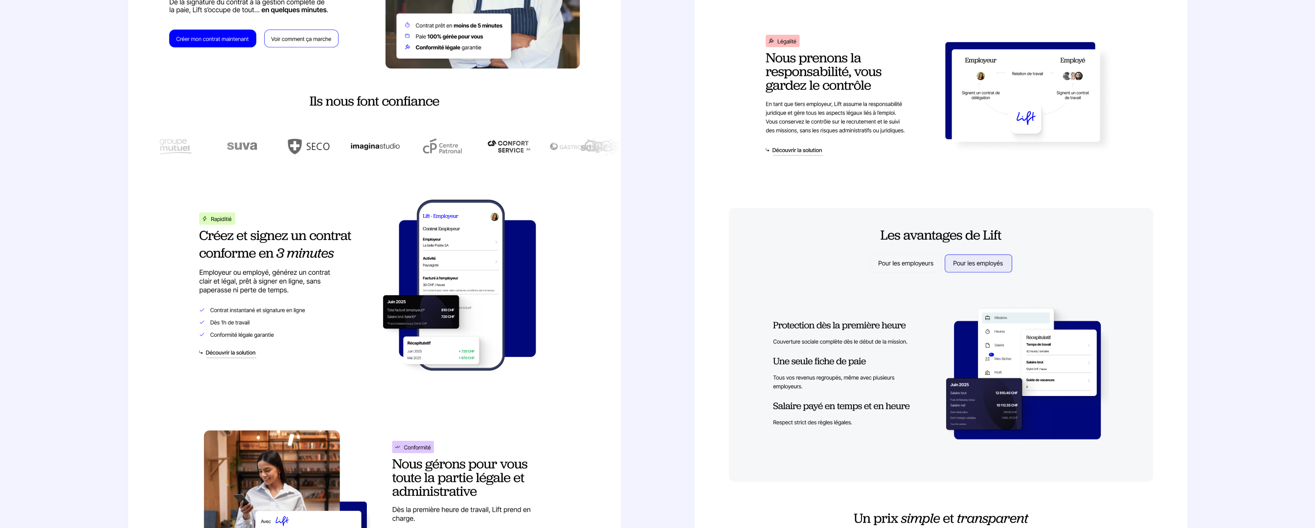 Lift — planches interfaces employeur et employé